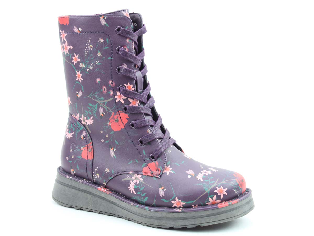 Heavenly Feet Martina Walker Purple Floral Womens Lace Up Boots 3510-96 In Size 8 In Plain Purple Floral